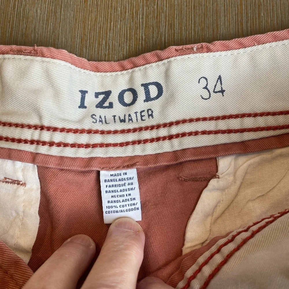 Izod Saltwater Shorts Mens Size 34 Salmon Regular Fit Flat Front Cotton Casual‎
